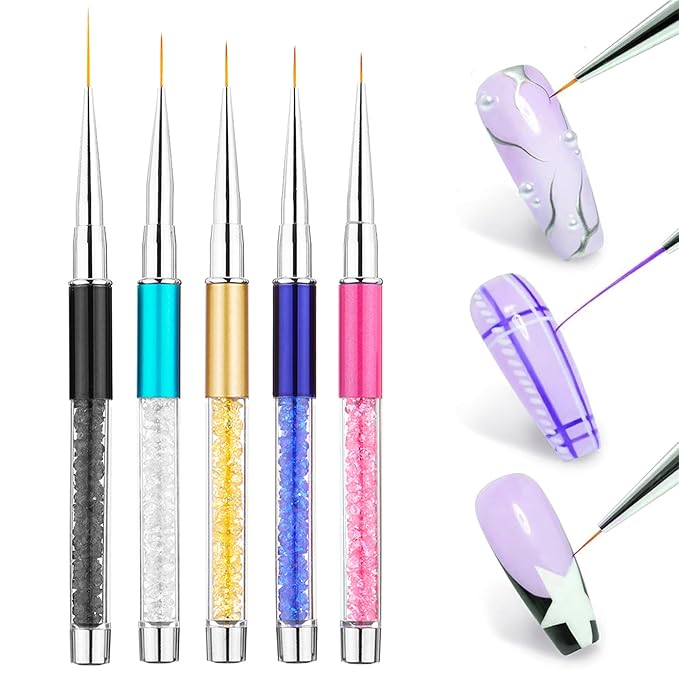 AIJIMEI Gel Polishing Nail Liner Brush 5pcs Of Painting Art Nail Liner Brush Outline Beautiful Patterns.