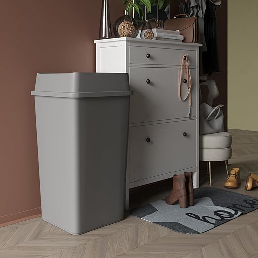 Square Commercial Trash/Garbage Can | Outdoor/Office/Restaurant/School/Kitchen (Trash Can with Lid, Gray, 50 Gallon)