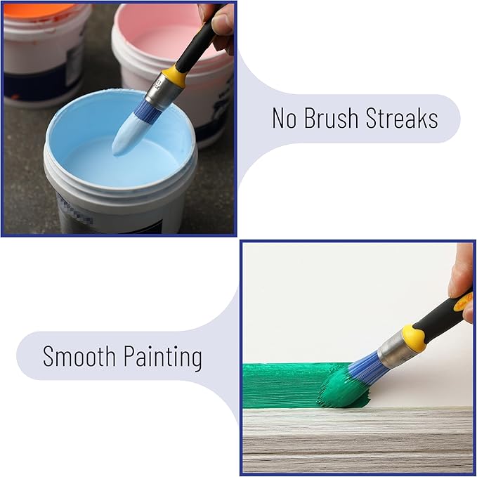 Bates- Trim Paint Brush, 4pcs, 0.4", 0.6", 0.8" & 1", Black & Yellow Handle, Trim Brushes for Painting