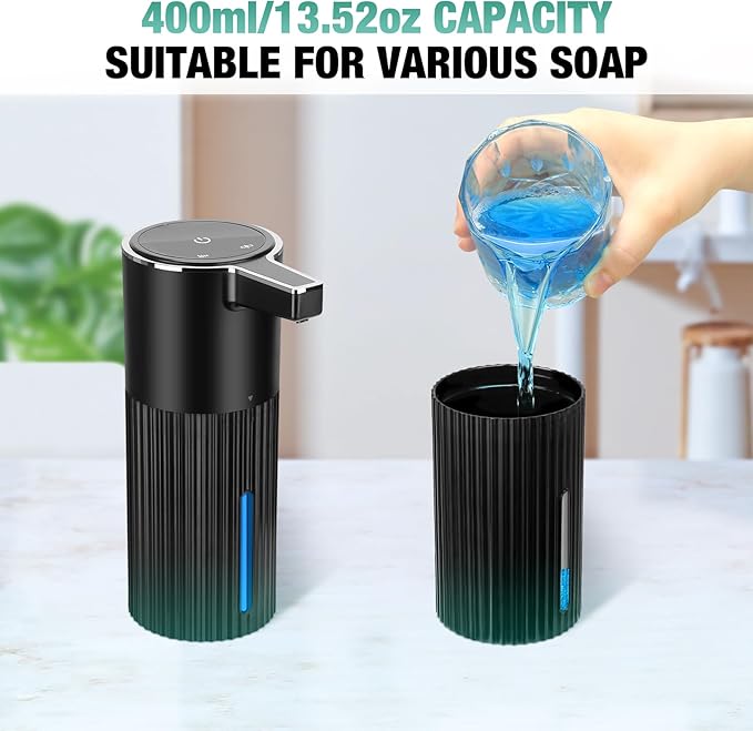 2 Pack Automatic Soap Dispenser: 14oz Plastic - Touchless 4 Level Adjustable Wall Mount Black Rechargeable Electric Auto Smart Liquid Soap Dispenser Set - Bathroom Kitchen Hand Dish Lotion