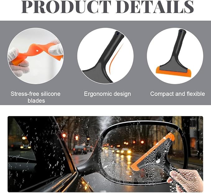Small Silicone Window Squeegee, Car Windshield Silicone Squeegee, Auto Windshield Water Blade Scraper with 5.9 Inch Blade and Non-Slip Handle for Window, Mirror, Glass Door (Black)