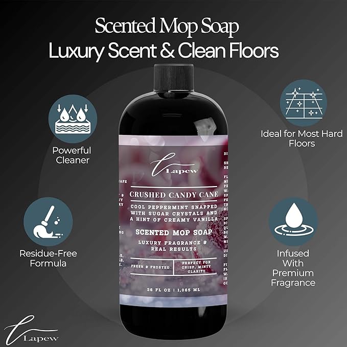 Luxury Floor Cleaner, Scented Mop Soap Concentrate | Hard Floor Cleaner for Tile, Vinyl, Laminate, LVP & Sealed Hardwood | Low-Foam, Streak-Free | 36 oz | Crushed Candy Cane
