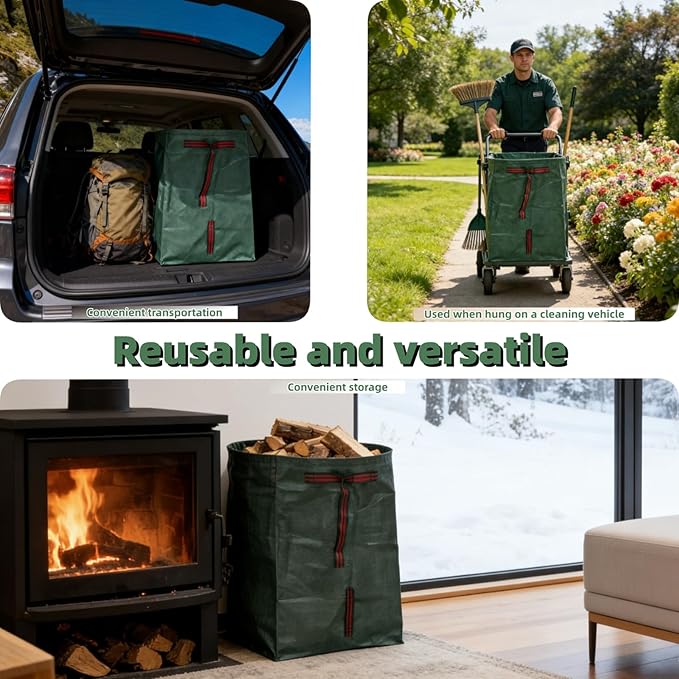 2-Pack 72-Gallon Reusable Yard Waste Bags with Gloves– Heavy-Duty Dustpan-Style Lawn & Garden Bags with Handles, Foldable, Standable Leaf Collector for Leaves, Grass, Branches, and Outdoor Debris