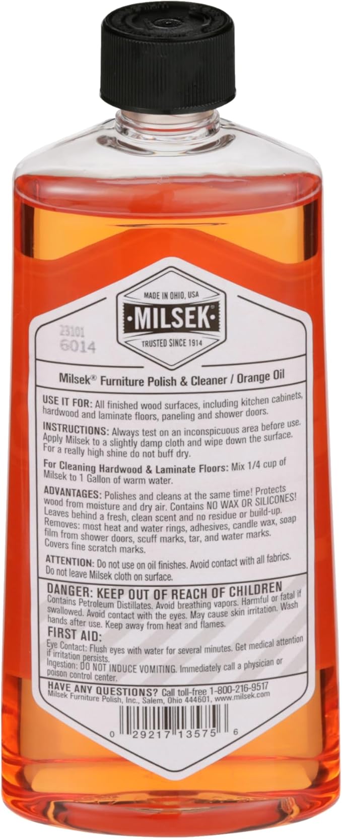 Milsek Furniture Polish and Wood Cleaner with Orange Oil - Multipurpose Cleaning Supplies for Home and Household from Hardwood Floors to Kitchen Cabinets- 12 Fl Oz (Pack of 6)