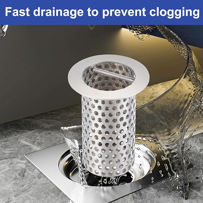 2" Commercial Floor Drain Strainer, 6'' High, Thick Perforated 316 Stainless Steel and Finely Polished Drain Basket for Restaurant/Factory/Kitchen