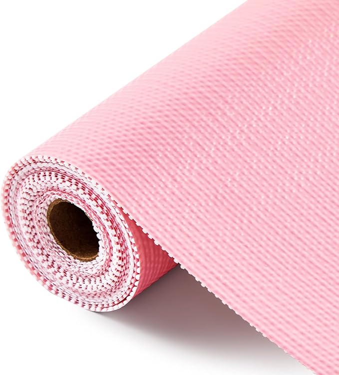 Drawer and Shelf Liner, Non-Slip Kitchen Cabinet Liners Non-Adhesive Thick Strong Grip Waterproof Washable Mats Protect Dresser Shelves Cupboard Bathroom Cabinets, Pink, 18 in X 10 FT
