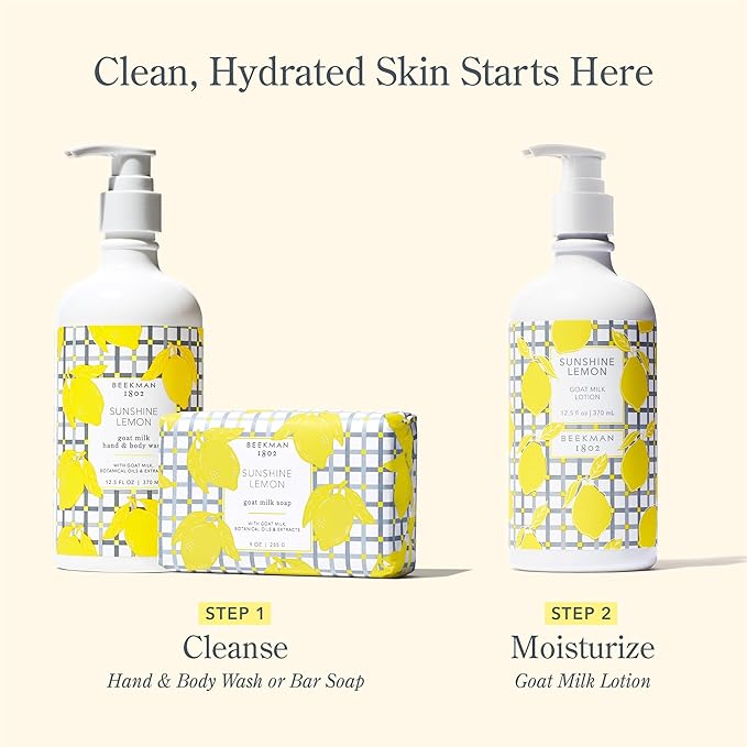 Beekman 1802 Goat Milk Hand Wash – Sunshine Lemon – Scented – 12.5 fl oz – Moisturizing & Gentle – Good for Sensitive Skin – Cruelty Free – Ready for Use, Pump Inserted