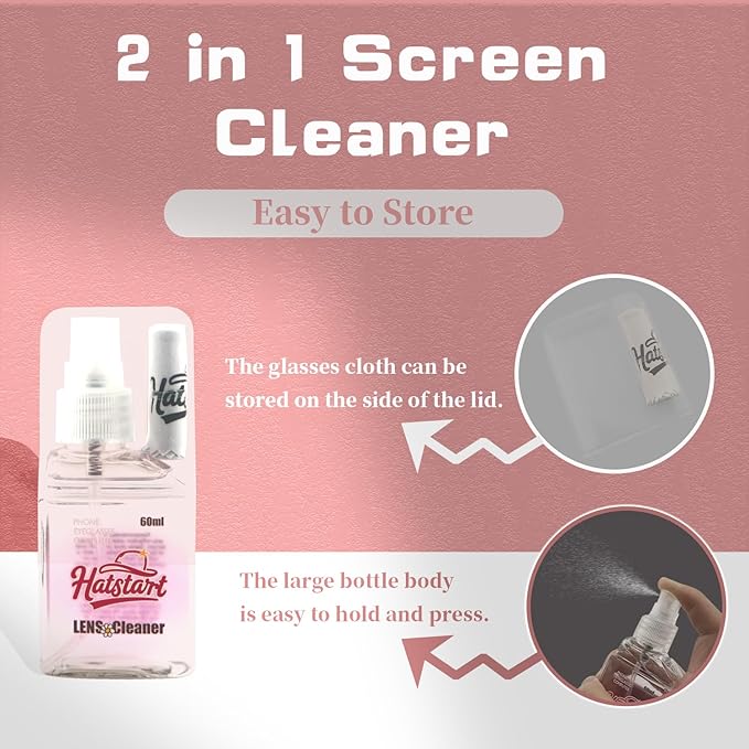 2 Pack Electronic Screen Cleaner Spray, Hatstart Cell Phone Touch Screens Cleaning for TV Laptop Computer Tablet PC LCD Flat Screens and Car Display, Compatible with iPhone iPad MacBook Pro, Pink