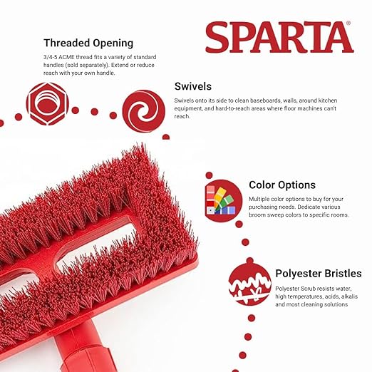SPARTA 3638831EC05 Polyester Rectangle Scrub Brush, Floor Brush, Cleaning Brush With Swivel Head For Cleaning, 8 Inches, Red