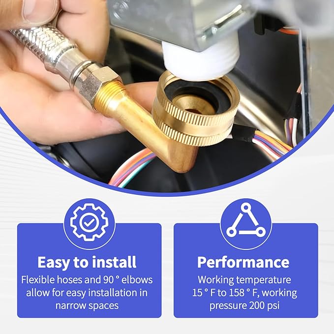 Dishwasher Installation Kit, Braided Stainless Steel Dishwasher Connector, 10 FT Water Supply Line with 3/8 Inch Compression Ends, 3/8 Inch MIP Elbow and 3/4 Inch FHT Elbow, Short Distance Connection