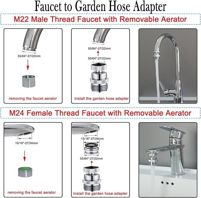 Faucet Adapter with Aerator, Sink Faucet to 3/4" Garden Hose Adapter, Swivel Faucet Adapter Kit, Faucet Adapter to Garden Hose for Kitchen Bathroom
