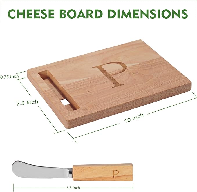 Miicol Wood Charcuterie Board, Monogram Cheese Board 10 Inch, Personalized Initial Cutting Board with Spreader, Unique Housewarming Gift, Ideal for Kitchen, Home, Letter P