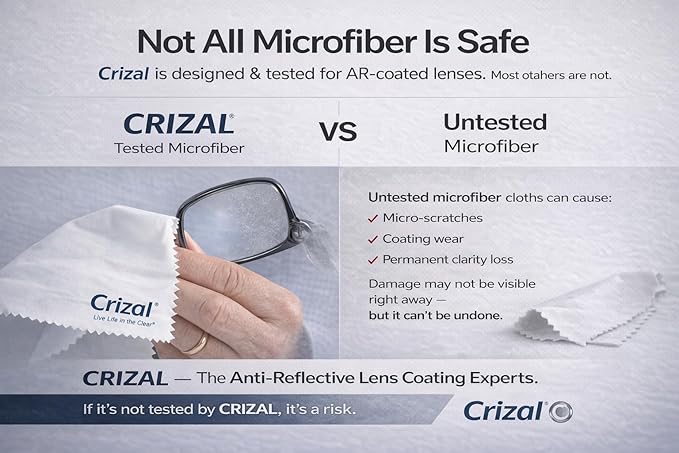Microfiber Cleaning Cloths for Eyeglasses – Designed & Tested by CRIZAL® for AR-Coated Lenses – Safe Lens Cleaning Without Scratching-4 Pack