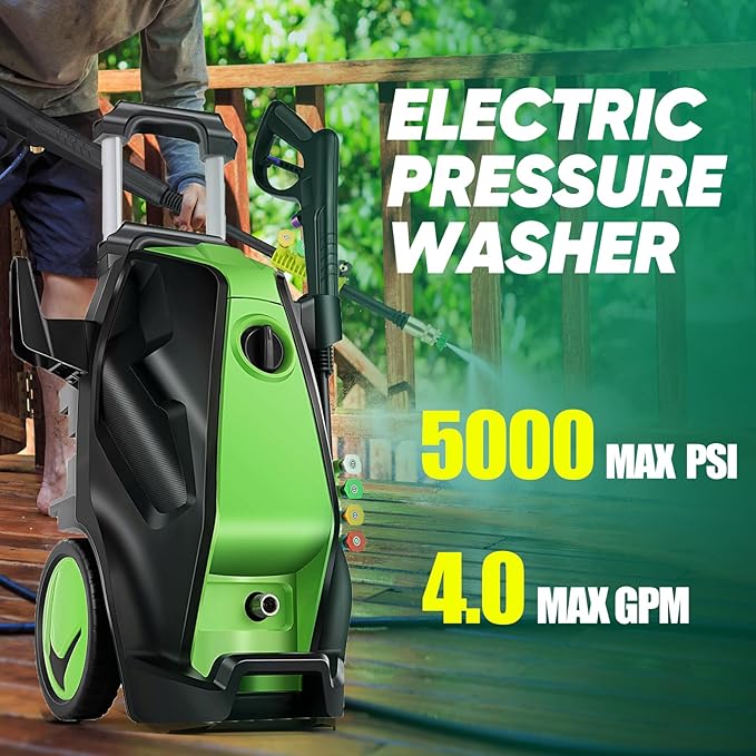 Pressure Washer,MAX 5000 PSI Electric Power Washer, 2000W 4.0 GPM High Pressure Washer, Professional Washer Cleaner, with 4 Nozzles, Soap Bottle and Hose Reel, Best for Cleaning Cars Patio Garden