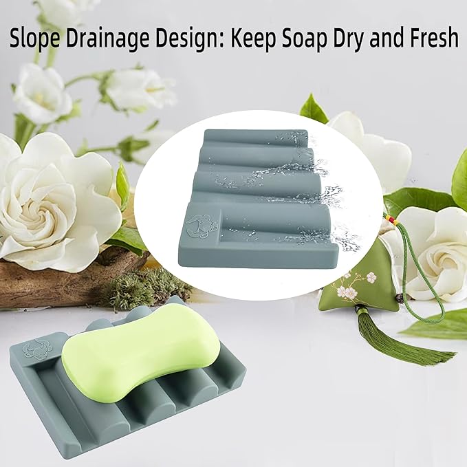 Silicone Soap Dish,Self Draining Soap Holder Perfect for Shower,Bathroom Sink,Kitchen Sink & Travel,Non-Slip Bar Soap Holder Extend Soap Life,Keep Soap Bars Dry & Easy Cleaning Green-1Pcs
