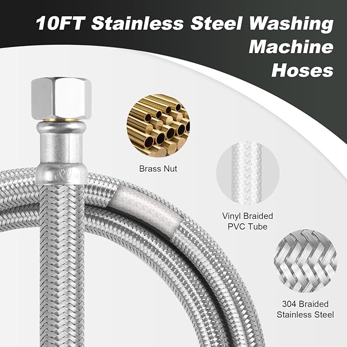 Dishwasher Installation Kit, 8ft,Dishwasher Water Supply Line, Stainless Steel Braided Burst Proof Hose ⅜"by⅜" Kit With Tee Stop Valve