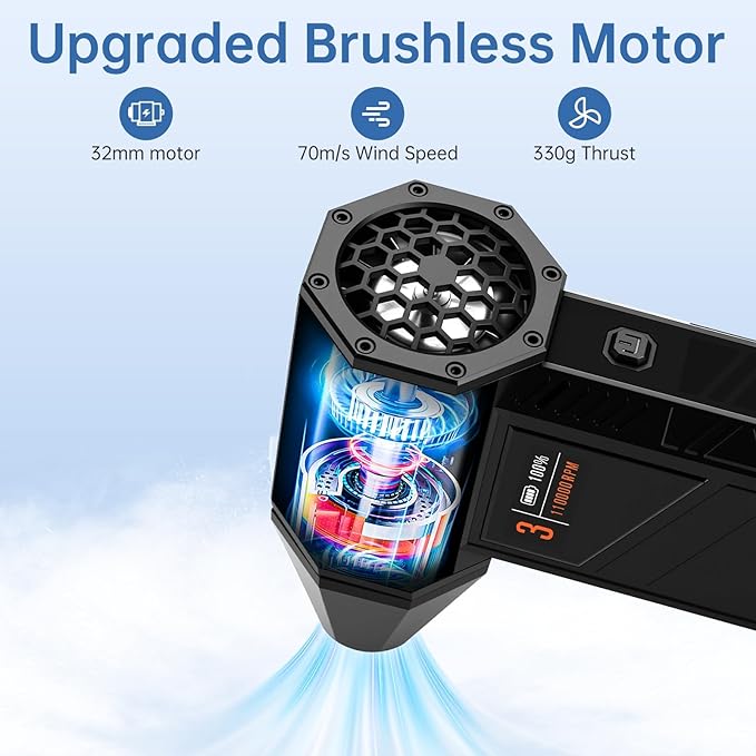Electric Compressed Air Duster & Cordless Air Blower - Smart Display, Max 70m/s Wind & 330g Thrust, for Keyboard Cleaning, Car Drying, PC, Barber, Garage, USB-C Power Bank, 100Min, 4 Nozzles