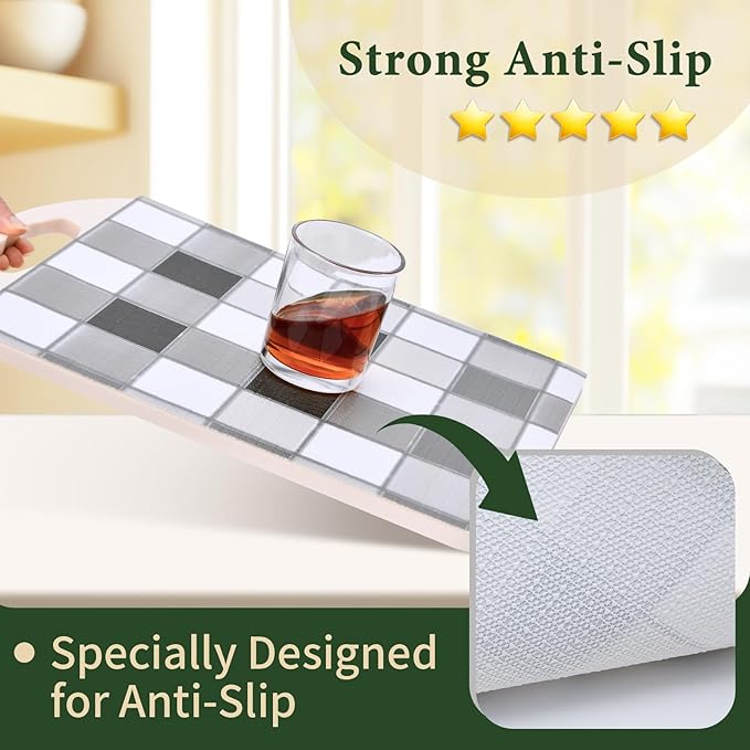Drawer and Shelf Liner for Kitchen Cabinet: 12 in X 30 Ft Non Slip Waterproof Shelf Paper Non Adhesive Refrigerator Liners Gray Mosaic Easy Liners for Bathroom