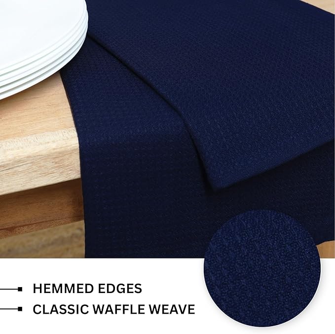 PurpleEssences Waffle Weave Kitchen Towel, 100% Cotton, 15x25 Inches, with Hanging Loop Ultra Soft Absorbent Quick Drying Dish Cloth, Tea and Hand Towels, 4 Pack - Christmas Holiday Winter - Navy Blue
