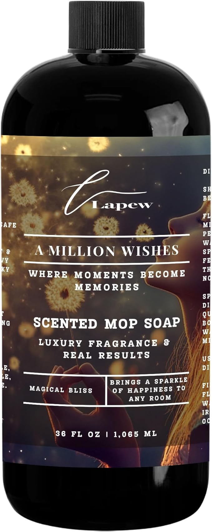 Luxury Floor Cleaner, Scented Mop Soap Concentrate | Hard Floor Cleaner for Tile, Vinyl, Laminate, LVP & Sealed Hardwood | Low-Foam, Streak-Free | 36 oz | A Million Wishes