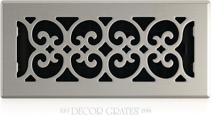 Decor Grates SPH410-NKL Scroll Floor Register, 4x10, Brushed Nickel Finish