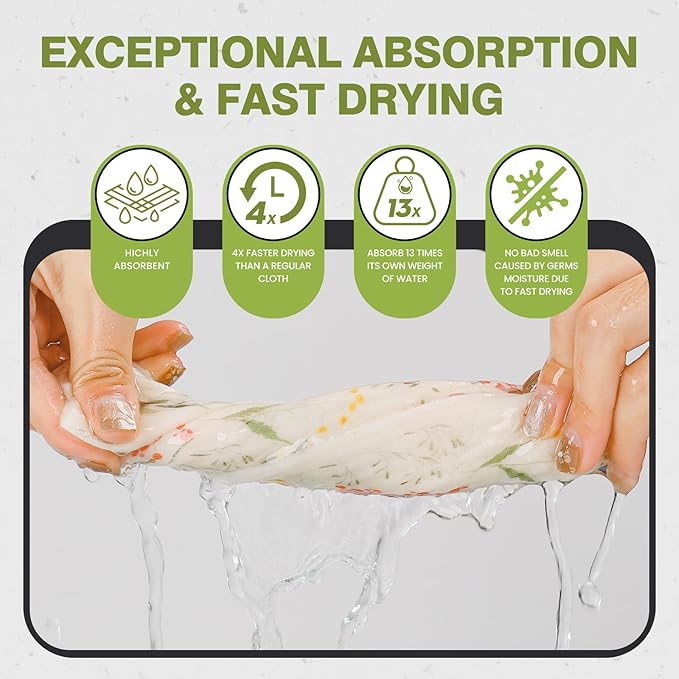 Swedish Dishcloths for Kitchen Reusable 6 Pack Kitchen Towels No Odor Quick-Drying Reusable Paper Towels Reusable Paper Towels Washable for Countertop, Sink, and Kitchen Flower