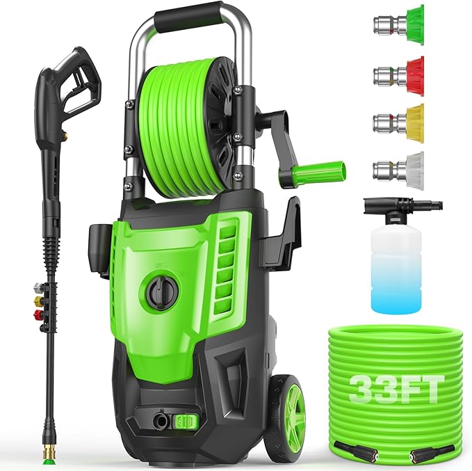 Professional Electric Pressure Washer 4800PSI, 4.0GPM Portable Power Washer with 4 QC Nozzles and Soap Bottle, Washer Machine for Cars/Home/Driveways/Patios/Decks/Fences (Green)