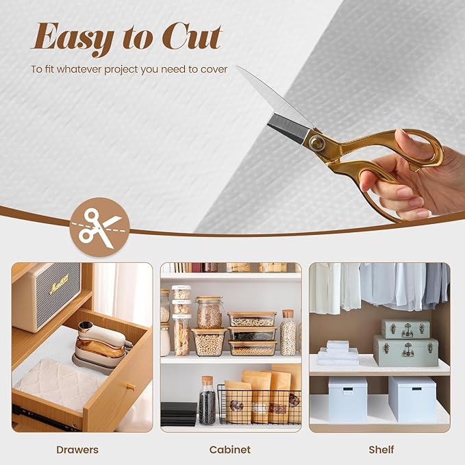 Drawer Shelf Liner for Kitchen Cabinets, Non Adhesive Slip Resistant Shelf Paper Easy to Clean, Strong Grip Thickened Waterproof Washable Mats for Pantry Shelves Cupboard Dresser, White, 17.5in x 20FT