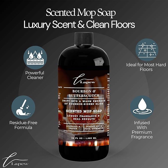 Luxury Floor Cleaner, Scented Mop Soap Concentrate | Hard Floor Cleaner for Tile, Vinyl, Laminate, LVP & Sealed Hardwood | Low-Foam, Streak-Free | 36 oz | Bourbon & Butterscotch
