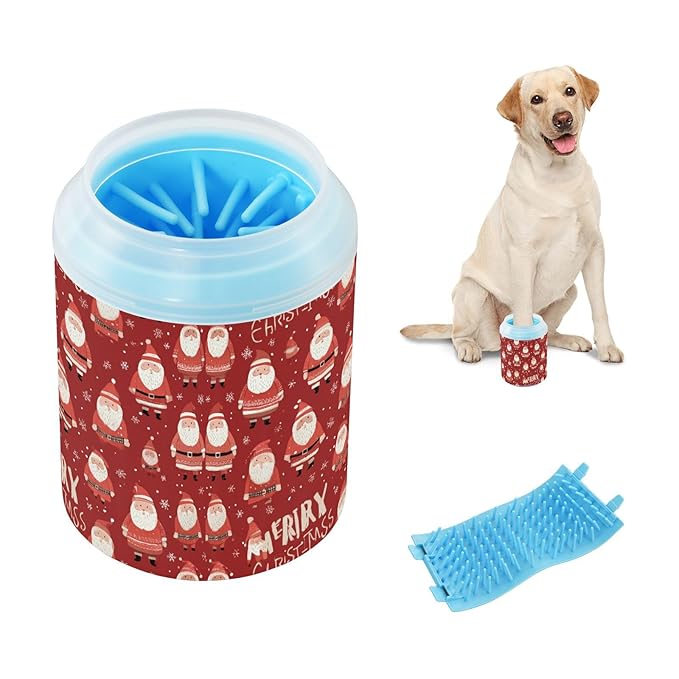 Dog Paw Cleaner Cups for Dogs Pets Foot Washer Paw Scrubber for Medium Small Cats Dogs Cute Cleaning Cup Christmas Cute Santa Snowflake