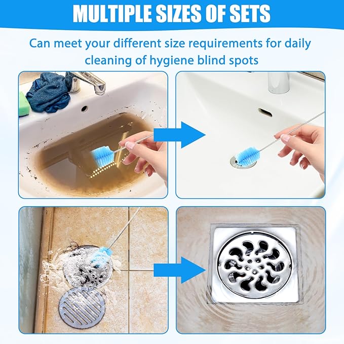 Drain Tube Cleaning Brush, Dryer Vent Cleaner, Long Pipe Brushes for A Sink, Flexible Wire Shower Drain Brush Tool,Suitable for Kitchen Sink and Plumbing Cleaning (Blue)