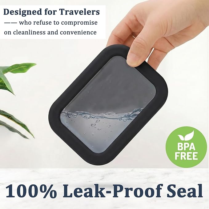 Leak Proof Silicone Travel Soap Case with Draining Tray - Bar Soap Holder for Travel, Gym & Camping - Mess-Free Portable Soap Container for Carry-on Bags (Black)
