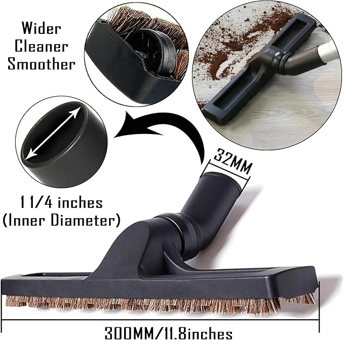 2Pcs Upgraded Vacuum Floor Brush Universal Vacuum Hardwood Brush 1 1/4 inches Durable Vacuums Hard Floor Brushes Multi Vacuum Accessories with Horse Hair Soft Bristles Attachment for Shop Vac