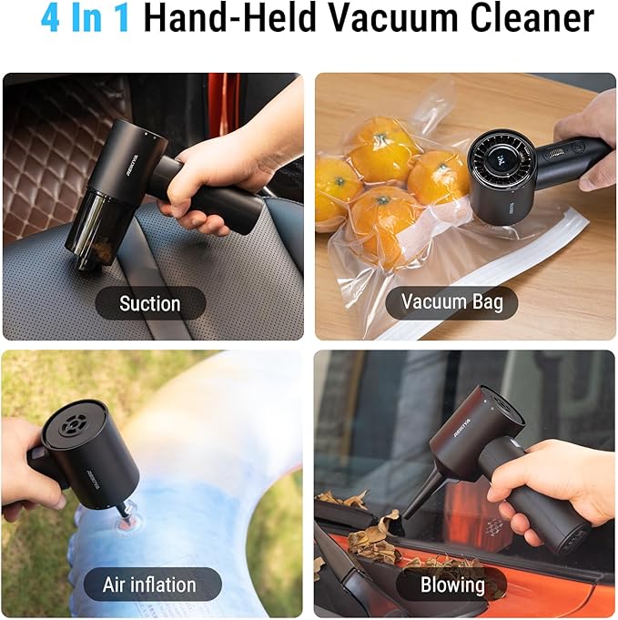 REIKIYA Car Vacuum Cleaner Portable Cordless 14000PA Compressed Air Duster 150000RPM Blower for Keyboard Computer Cleaning with LED Light& 7800mAh Battery, Inflator Pump for Balls Inflatable Mattress