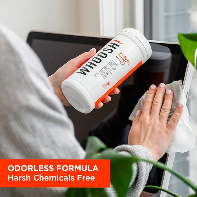 WHOOSH! Screen Shine 90 Count Touch Screen Cleaner Wipes for Car, OLED, TV, Eyeglasses, Laptop – Lint-Free, Non-Abrasive Wipes – Streak-Free Finish – Non-Toxic & Odorless – Microsuede Cloth Included