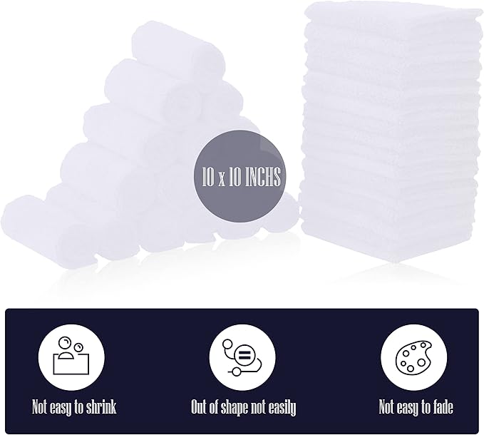 32 Pack Baby Washcloths - 10x10 Inch, Luxury Coral Fleece - Extra Absorbent and Soft Wash Clothes for Newborns, Infants and Toddlers - Suitable for Sensitive Skin and New Born - Baby Shower - White