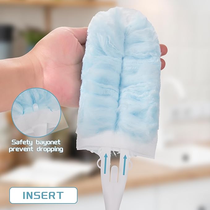 50 Count Disposable Dusters Refills Multi Surface 360° Heavy Duty Duster Refills Compatible with Swiffer Duster Refills+ 1 Short Handle +1 Extenda Handle