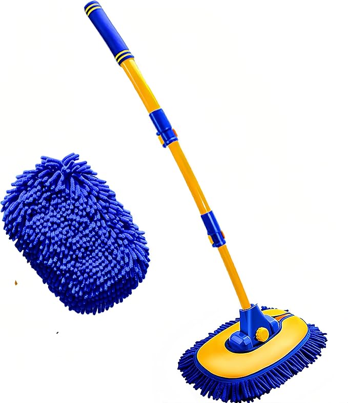 Upgrade Car Wash Brush with Long Handle,Car Wash Brush Car Cleaning Brush Kit Car Wash Mop Car Wash Brush with Telescopic Pole Car Washing Brush with Scratch-Free Replacement Head(Blue