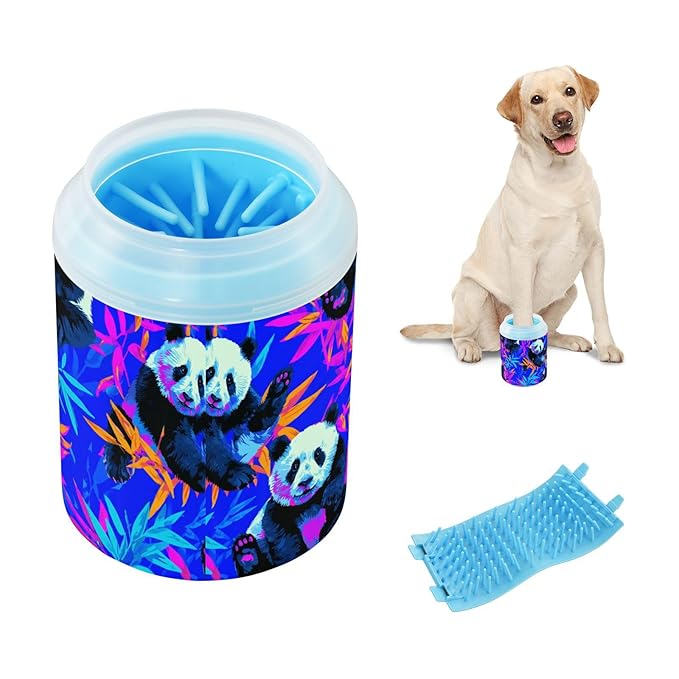 Dog Paw Cleaner Cups for Dogs Pet Foot Washer Paw Scrubber for Small Medium Large Dogs Cats Cleaning Cup Blue Pandas Colorful Bamboo
