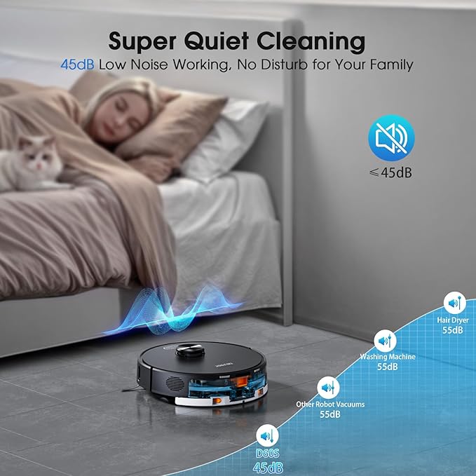 Robot Vacuum and Mop Combo, Robotic Vacuums Cleaner with LiDAR Navigation, Smart Mapping, Strong Suction, with WiFi/App/Alexa/Voice Control, Obstacle Avoidance, for Home, Wood/Hard Floors, Pet Hair