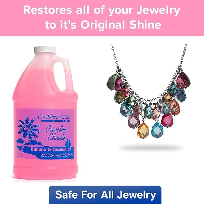 Banana & Coconut Oil Jewelry Cleaner (1/2 Gallon Refill) - Jewelry Cleaning Solution Gallon for All Gold, Silver, Diamonds, Rings, Gems & Precious Stones