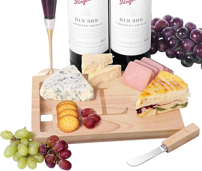 Miicol Wood Charcuterie Board, Monogram Cheese Board 10 Inch, Personalized Initial Cutting Board with Spreader, Unique Housewarming Gift, Ideal for Kitchen, Home, Letter L