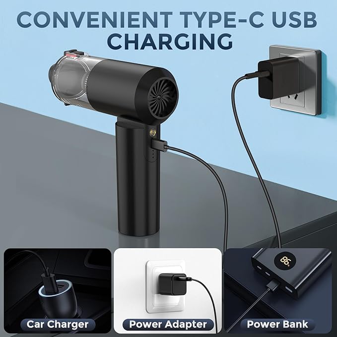 Car Vacuum Cordless: 12000Pa 2 in 1 Handheld Vacuum & Blower - Hand Vacuum Portable Cordless with Led Light, Multi-Nozzles for Car, Home, Office, Pet, Hair