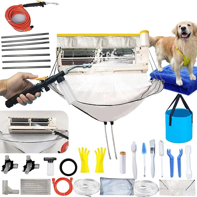 Mini Split Cleaning Bag Kit with Double Hose Drain, Double Bracket,Uniquely Designed Mini Split-Type Cleaning System Bag(31PCS,Large,White)