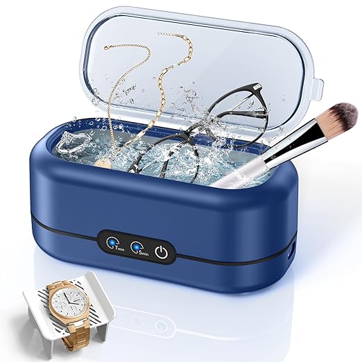 Ultrasonic Cleaner Jewelry, New 48000Hz Jewelry Cleaner Ultrasonic Machine with Dual Cleaning Modes, Suit for Eyeglasses, Rings, Retainer, Dentures,Watch Strap etc. (Dark Blue)
