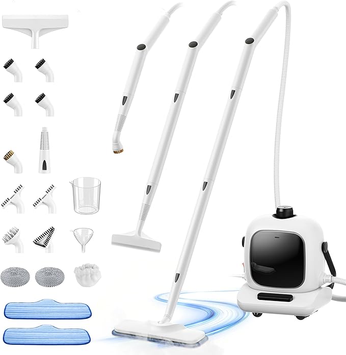 All-in-1 Steam Cleaner with 25 PSI High-Pressure Boiler, 21-Piece Accessory Kit, Portable Handheld & Floor Steamer for Tiles, Grout, Furniture and Car, Chemical-Free Deep Cleaning,3 Colors Selection