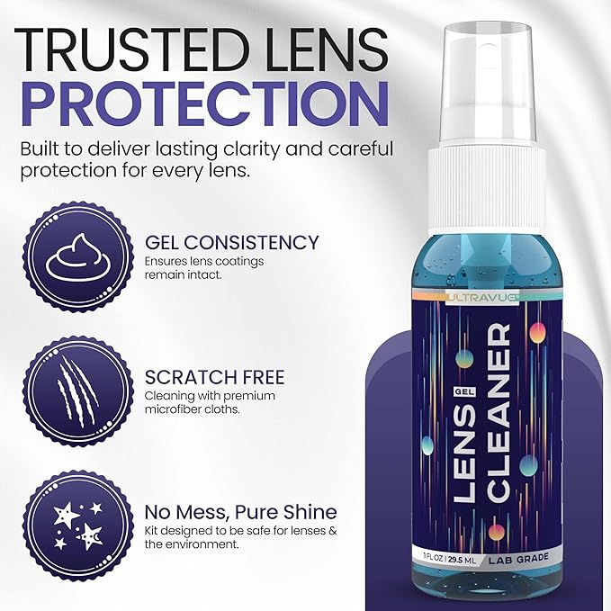 Eyeglass Gel Lens Cleaner Spray Kit - 3 x 1oz Gel Eyeglasses Cleaner Spray Bottle + 2 Microfiber Cloth for Cleaning - Safe for All Lenses (AR Coated Included), Eyeglasses and Screens