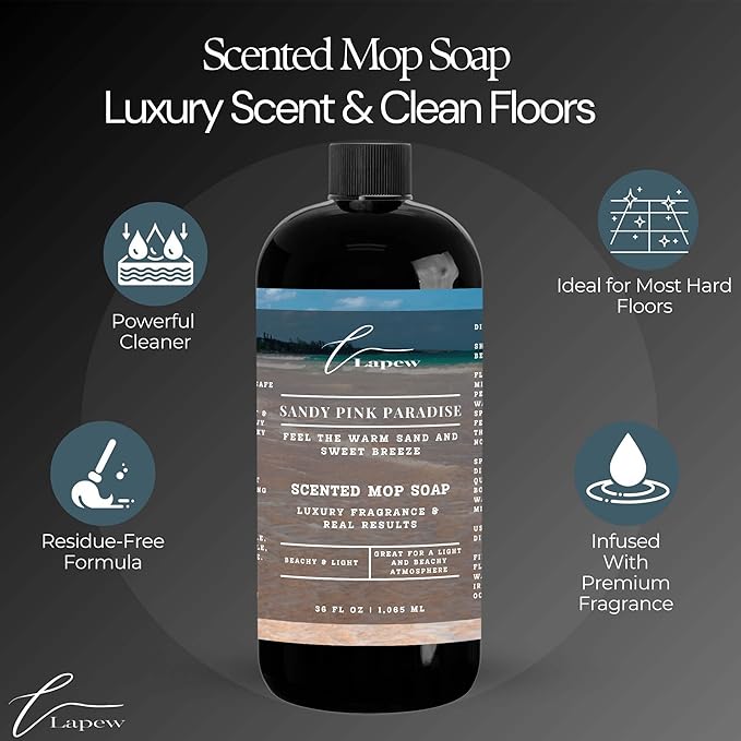 Luxury Floor Cleaner, Scented Mop Soap Concentrate | Hard Floor Cleaner for Tile, Vinyl, Laminate, LVP & Sealed Hardwood | Low-Foam, Streak-Free | 36 oz | Sandy Pink Paradise