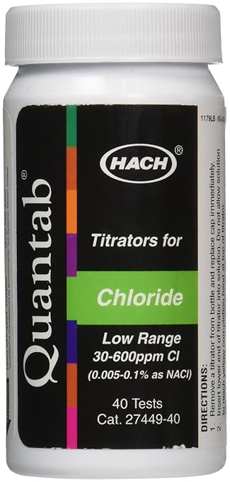 Hach Chloride QuanTab® Test Strips, Chloride Test Strips, Titrators for Chloride Water Quality Testing, Low Range 30-600 mg/L, 2744940