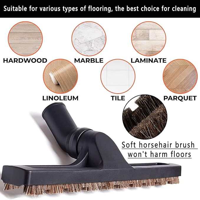 2Pcs Upgraded Vacuum Floor Brush Universal Vacuum Hardwood Brush 1 1/4 inches Durable Vacuums Hard Floor Brushes Multi Vacuum Accessories with Horse Hair Soft Bristles Attachment for Shop Vac